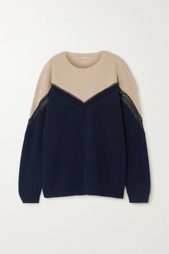 Net Sustain Two-tone Paneled Ribbed Cashmere And Wool-blend Sweater - Navy