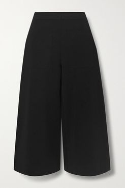 Cropped Stretch-knit Wide-leg Pants - Black