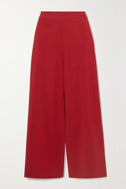 Cropped Stretch-knit Wide-leg Pants - Red