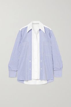 Elaina Paneled Striped Cotton-poplin Shirt - Blue