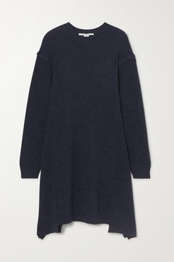 Asymmetric Ribbed Wool And Alpaca-blend Mini Dress - Navy