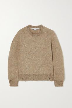 Sequined Knitted Sweater - Beige