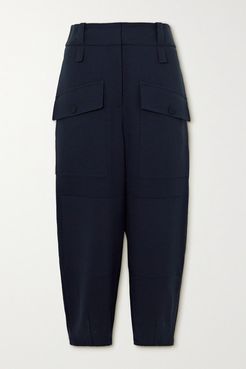 Cecilia Wool-blend Crepe Tapered Pants - Navy