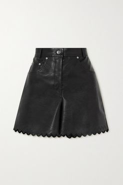 Maddox Scalloped Vegetarian Leather Shorts - Black