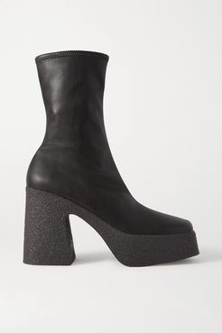 Vegetarian Leather Platform Ankle Boots - Black