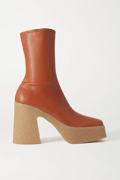 Vegetarian Leather Platform Ankle Boots - Beige