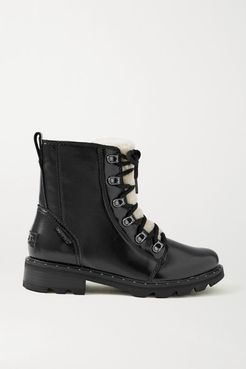 Lennox Lace Cozy Shearling-trimmed Waterproof Patent-leather Ankle Boots - Black