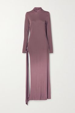 Tie-detailed Cutout Jersey Maxi Dress - Plum