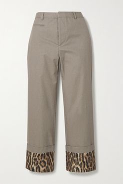 Silk Satin-trimmed Houndstooth Cotton Straight-leg Pants - Gray