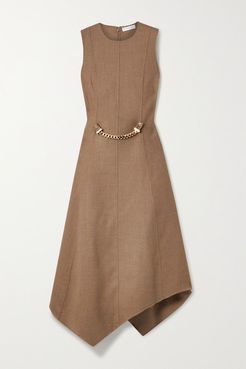 Asymmetric Chain-embellished Wool-blend Drill Dress - Tan