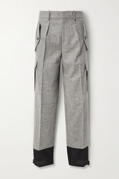 Mélange Merino Wool And Cotton-twill Straight-leg Pants - Gray