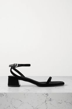 Kate Leather-trimmed Velvet Sandals - Black
