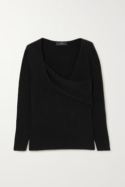 Twist-front Ribbed Cashmere Sweater - Black