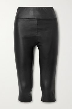 Cropped Leather Leggings - Black