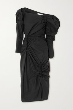 Andi Ruched Cotton-poplin Midi Dress - Black