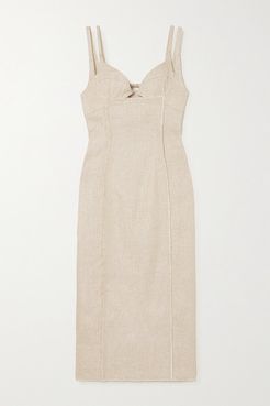 Valerie Cutout Canvas Midi Dress - Beige