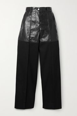 Fireman Cropped Paneled Leather And Twill Straight-leg Pants - Black