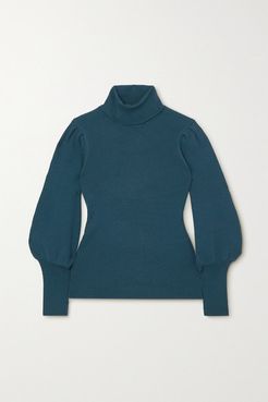 Eva Ribbed Wool-blend Turtleneck Sweater - Blue