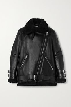 Leather-trimmed Shearling Jacket - Black