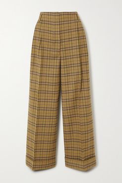 Checked Wool-blend Wide-leg Pants - Yellow