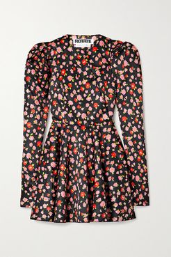 Pauline Floral-print Duchesse-satin Mini Dress - Black