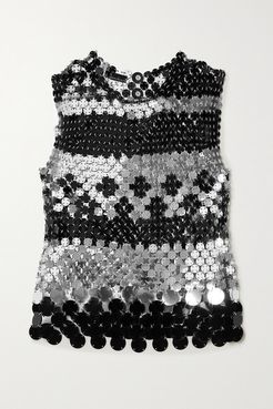 Paillette-embellished Chainmail Tank - Silver