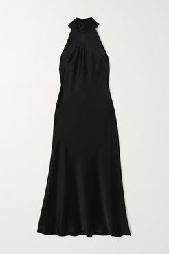 Sienna Satin Halterneck Midi Dress - Black