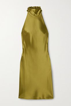Sienna Satin Halterneck Mini Dress - Sage green