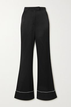 Hefner Crystal-embellished Satin-jacquard Wide-leg Pants - Black