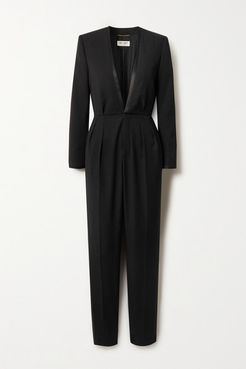 Satin-trimmed Wool-crepe Jumpsuit - Black