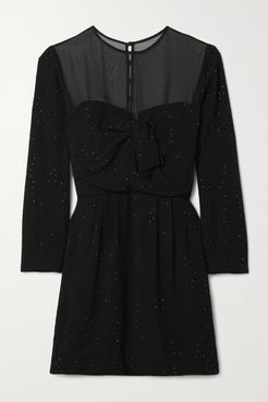 Chiffon-trimmed Crystal-embellished Crepe Mini Dress - Black