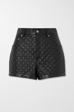 Quilted Padded Leather Shorts - Black