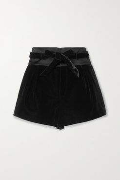 Satin-trimmed Velvet Shorts - Black