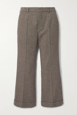 Cropped Prince Of Wales Checked Wool-blend Straight-leg Pants - Brown