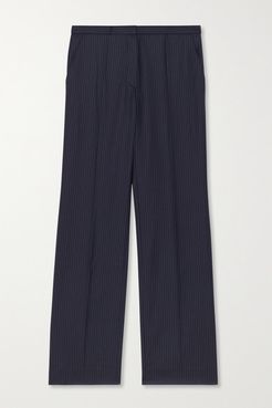 Cropped Pinstriped Wool Straight-leg Pants - Navy