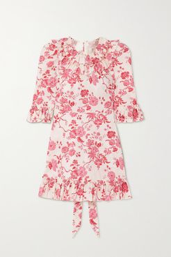 The Gloria Ruffled Floral-print Cotton-poplin Mini Dress - Pink