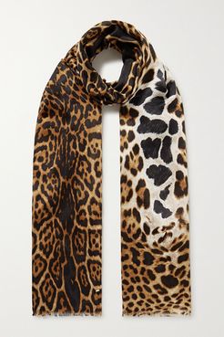 Fringed Leopard-print Silk Scarf - Leopard print