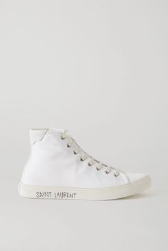 Malibu Leather-trimmed Distressed Cotton-canvas High-top Sneakers - White