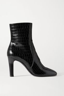 Blu Croc-effect Leather Ankle Boots - Black