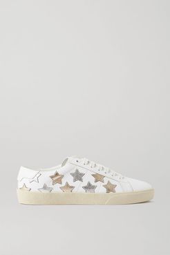 Court Classic Appliquéd Metallic-trimmed Leather Sneakers - White