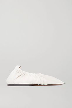 Phinia Gathered Leather Ballet Flats - Cream