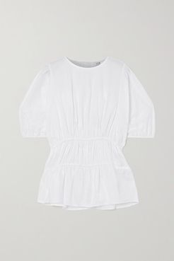 Gathered Cotton-poplin Top - White