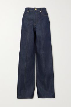 High-rise Wide-leg Jeans - Dark denim