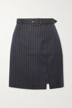 Whatever Belted Pinstriped Wool-blend Mini Skirt - Navy