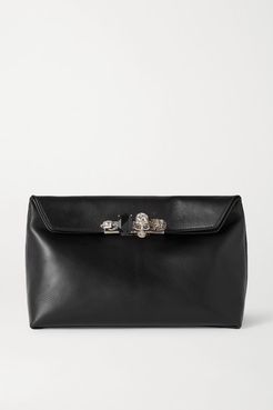 Four Ring Embellished Leather Pouch - Black