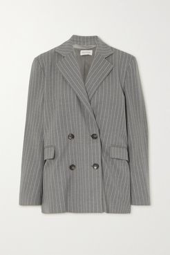 Ficaja Double-breasted Pinstriped Stretch-wool Blazer - Gray