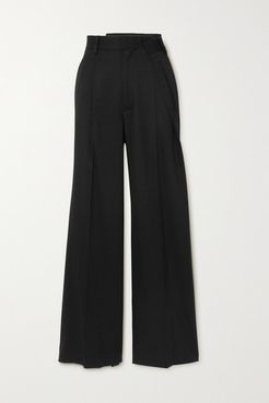 Pleated Twill Wide-leg Pants - Black