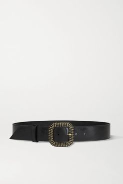 Spark Crystal-embellished Leather Belt - Black
