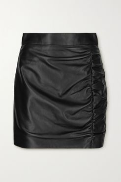 Ruched Leather Mini Skirt - Black