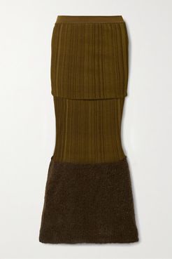 2 Moncler 1952 Mohair-blend And Ribbed Silk Midi Skirt - Brown